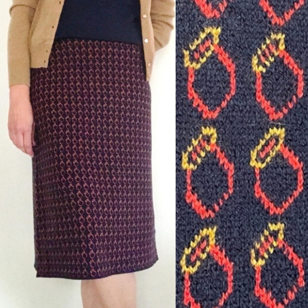 J. Crew Geometric Ring Print Midi Sweater Skirt XL Stretch Knit Business Casual